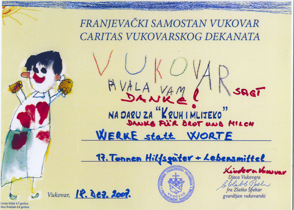 Die Kinder von Vukovar sagen Danke f�r Brot und Milch